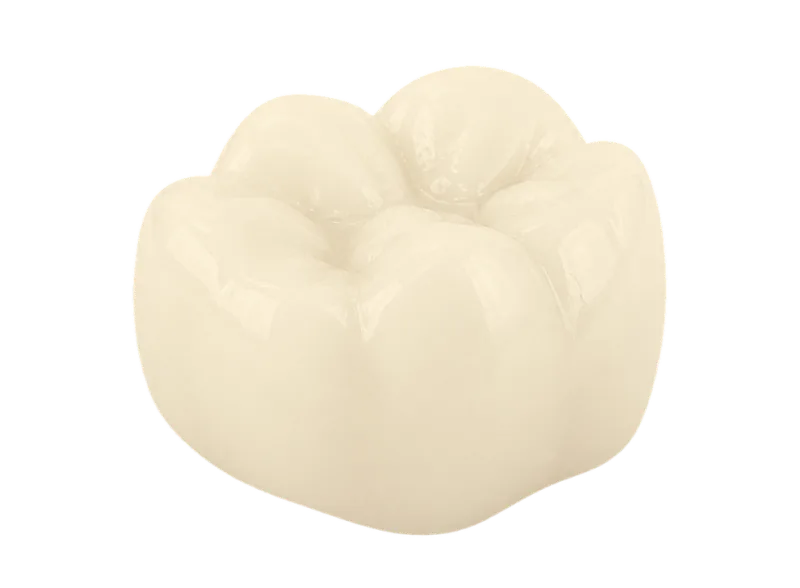 Realistic translucent lithium disilicate ceramic dental crown material sample.