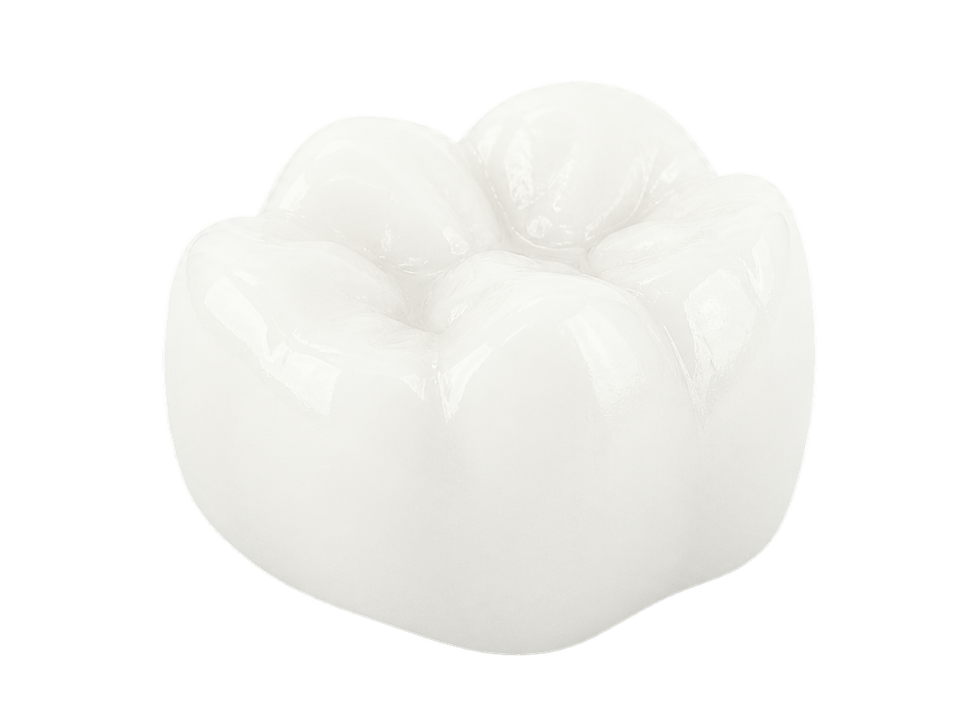 Realistic white zirconia dental crown material sample.