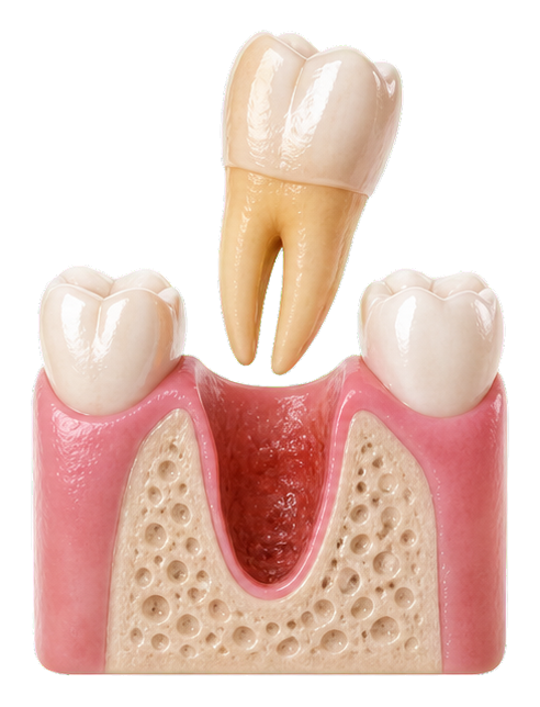 Failing tooth removed from the implant site.